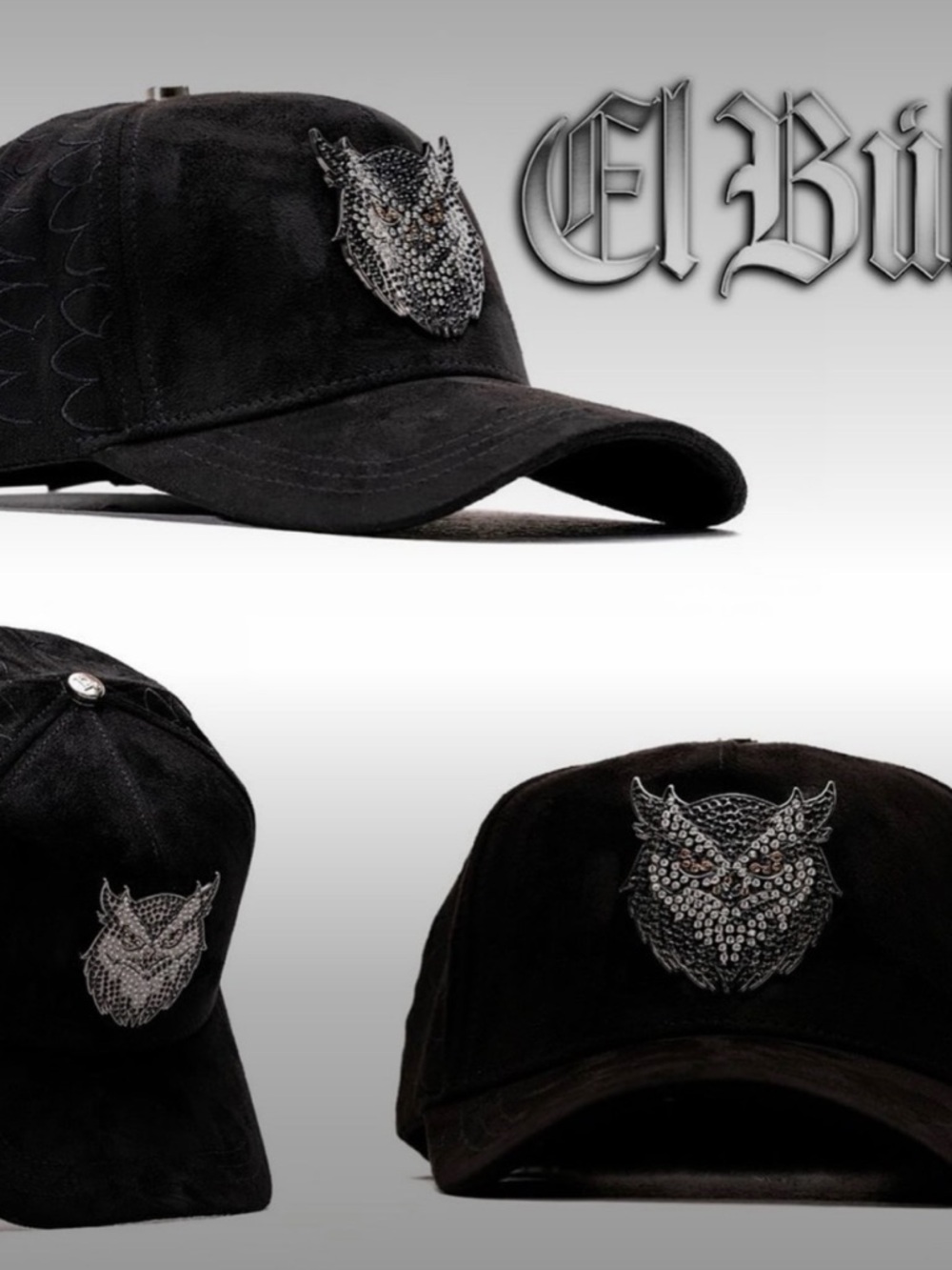 Black Rhinestone Owl Baseball Cap - Men